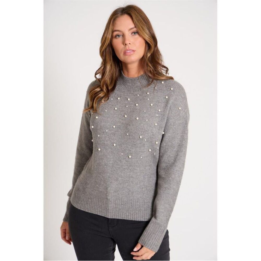 Be You Womens/Ladies Pearl Crew Neck Long-Sleeved Sweater Top / Gray